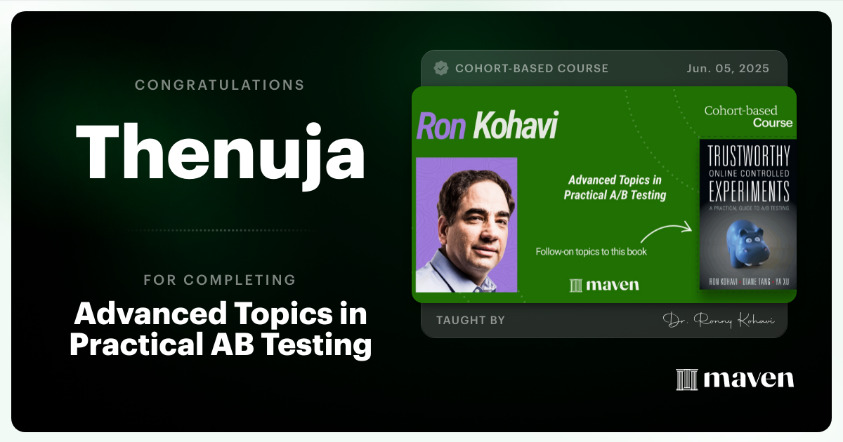 Certificate of Completion for Advanced Topics in Practical A/B Testing