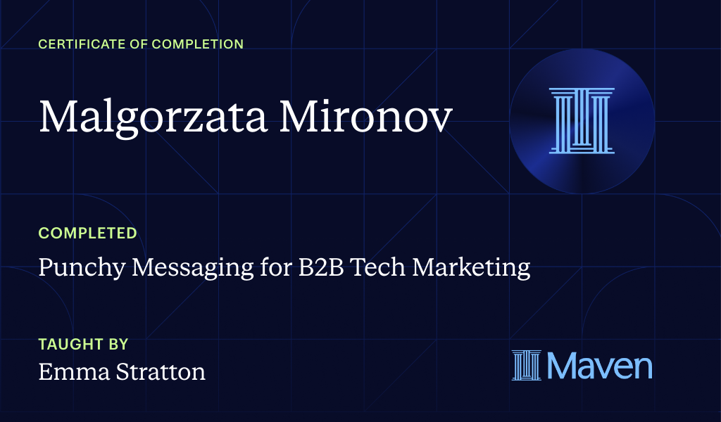 Certificate for Punchy Messaging for B2B Tech Marketing