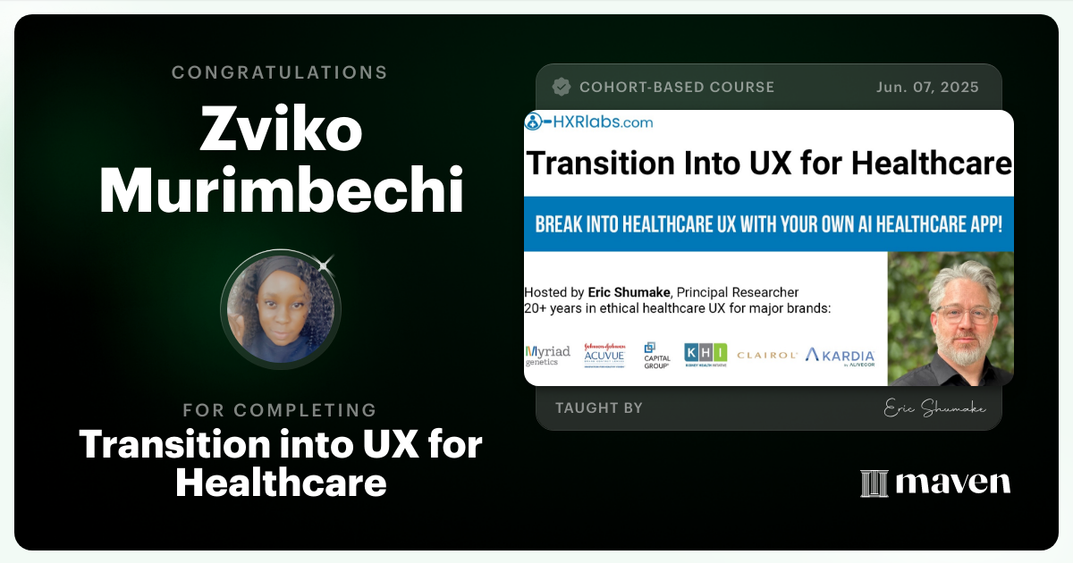 Certificate of Completion for Healthcare UX Certification