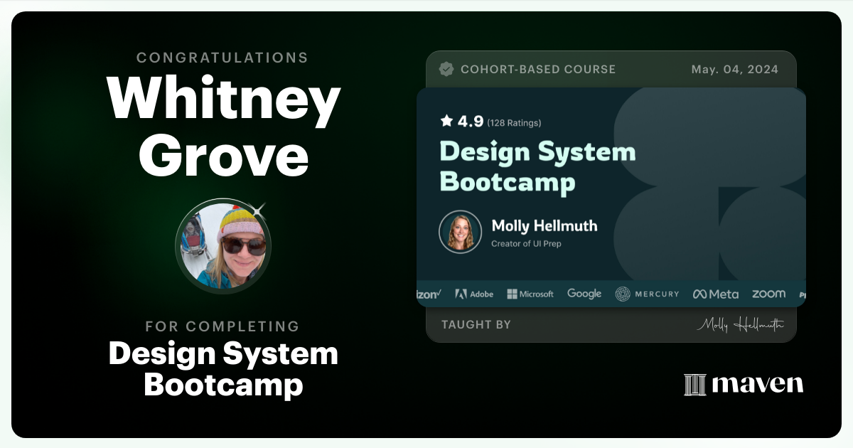 Certificate of Completion for Design System Bootcamp