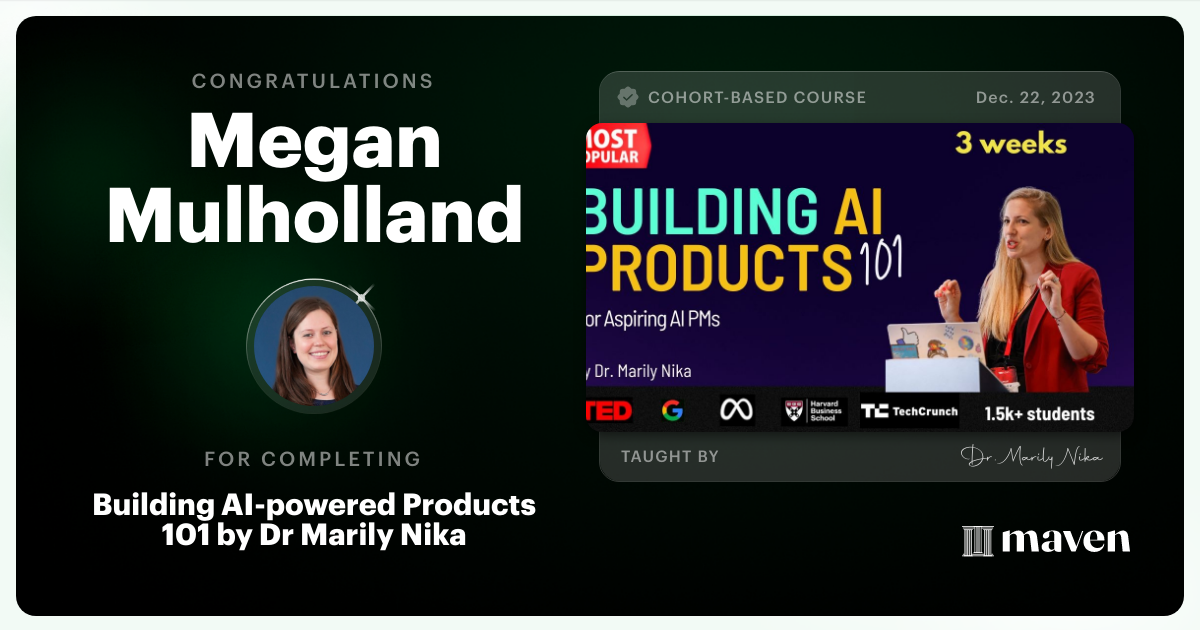 Certificate of Completion for AI Product Management 101 & Certification - Building AI Products end-to-end