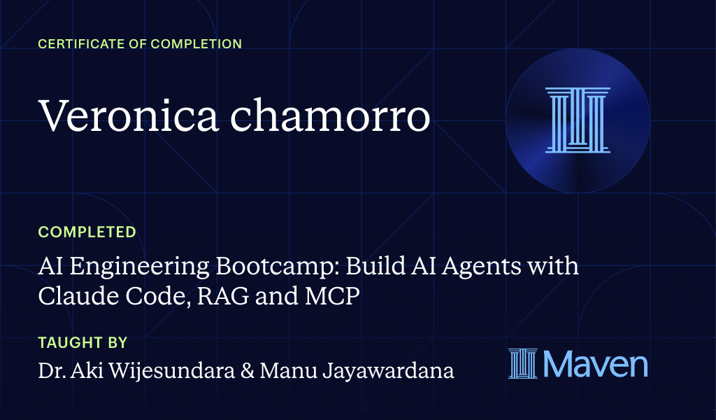 Certificate for AI Engineering Bootcamp: Build AI Agents with Claude Code, RAG and MCP