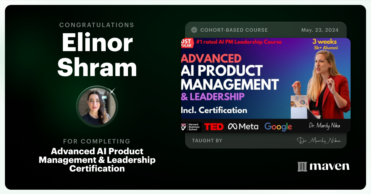 Certificate of Completion for Advanced AI Product Leadership Certification