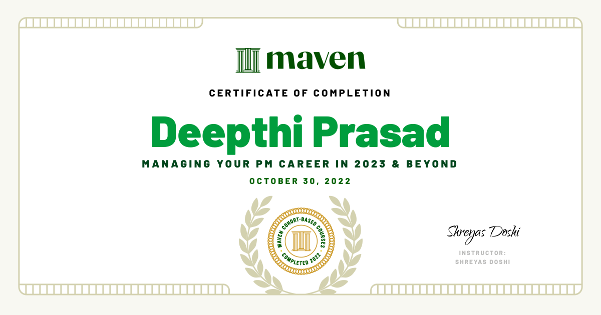 Certificate of Completion for Managing your PM Career in 2025 and beyond