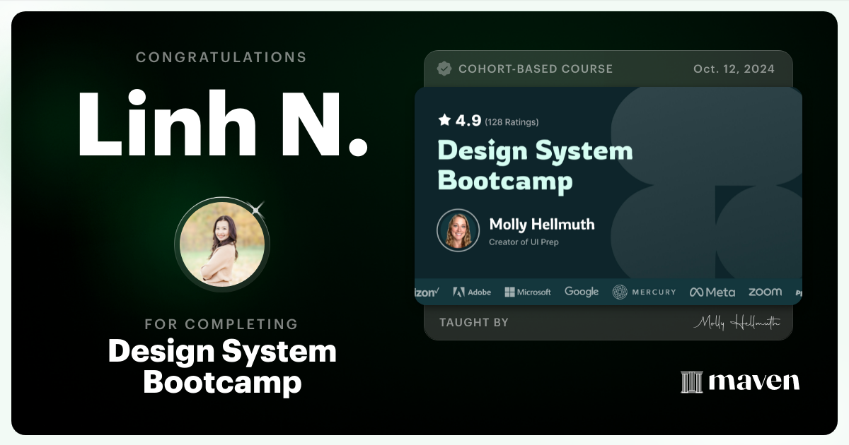 Certificate of Completion for Design System Bootcamp