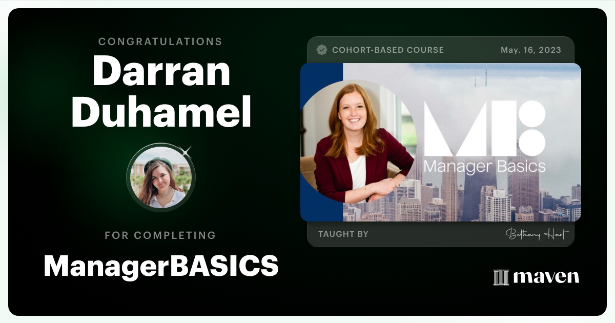 Certificate of Completion for Manager Essentials