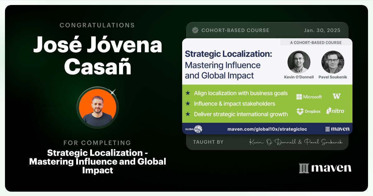 Certificate of Completion for Strategic Localization Certification