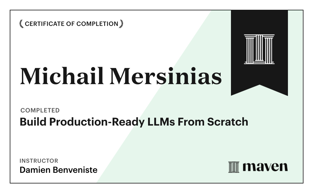 Certificate for Build Production-Ready LLMs From Scratch