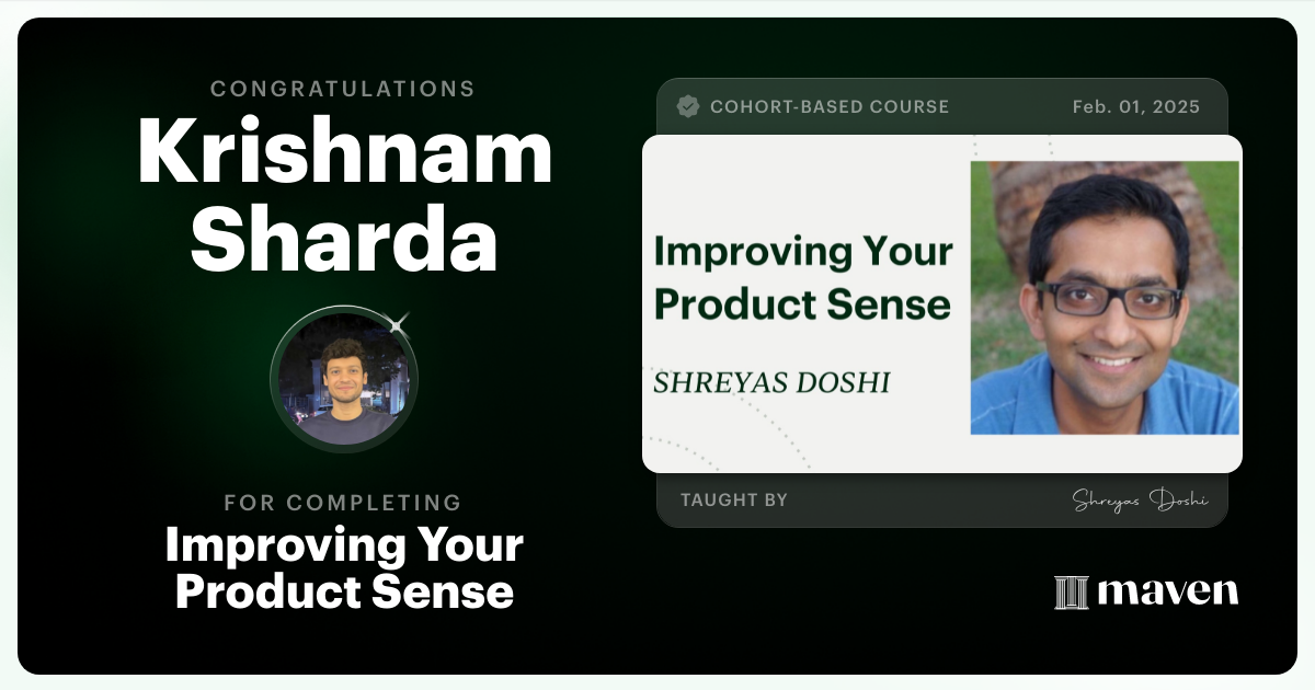 Certificate of Completion for World-class Product Sense in Practice