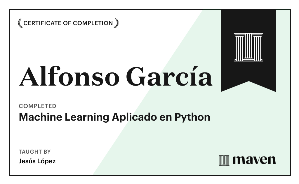 Certificate for Machine Learning Aplicado en Python