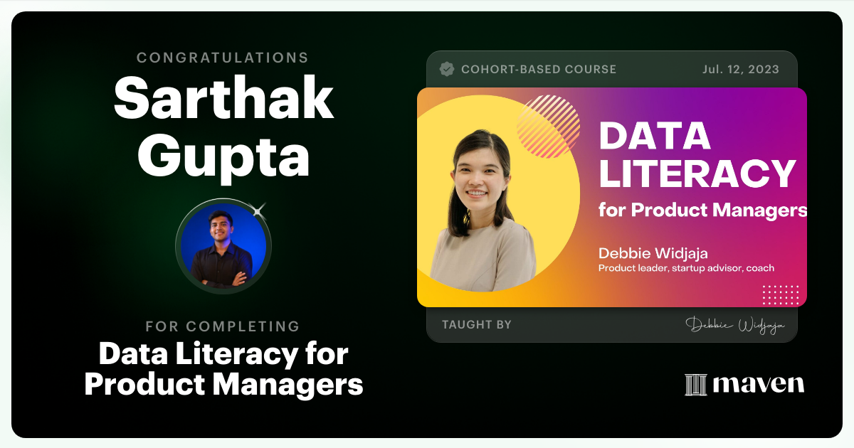 Certificate of Completion for Data Mastery for Product Managers