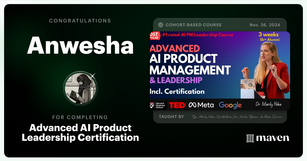 Certificate of Completion for Advanced AI Product Leadership Certification