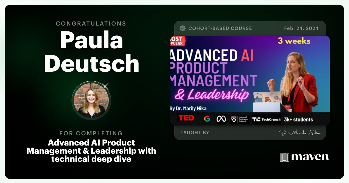 Certificate of Completion for Advanced AI Product Leadership Certification