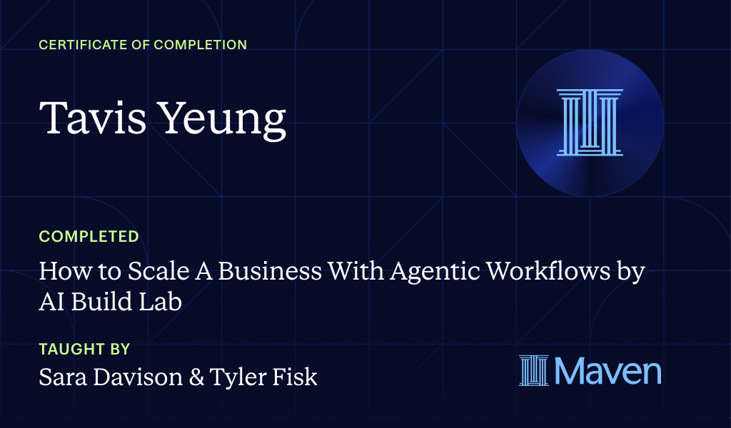 Certificate for Build The AI Agent Workforce That Scales Companies: Own & Run Your Own Agent Org
