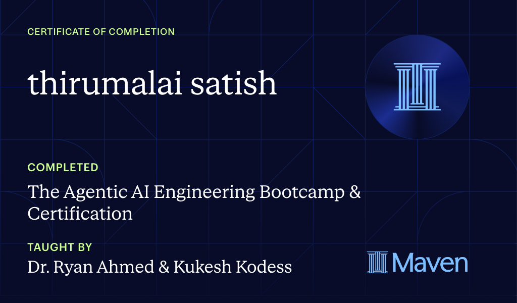 Certificate for The Agentic AI Engineering Bootcamp & Certification