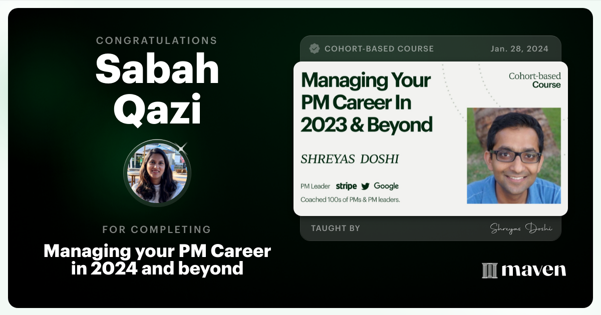 Certificate of Completion for Managing your PM Career in 2025 and beyond