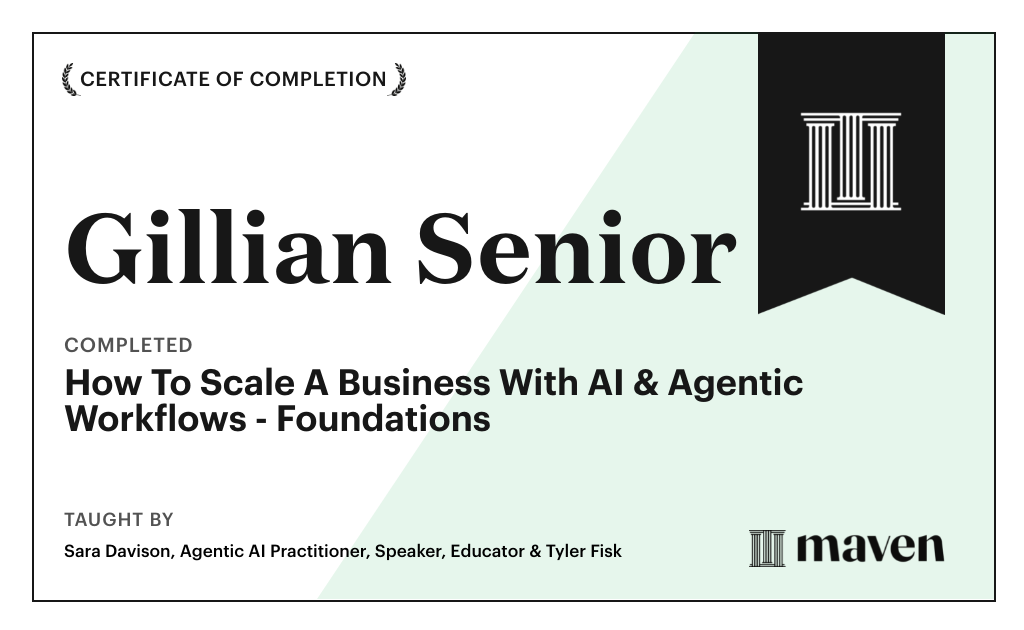 Certificate for How to Scale A Business With Agentic Workflows by AI Build Lab