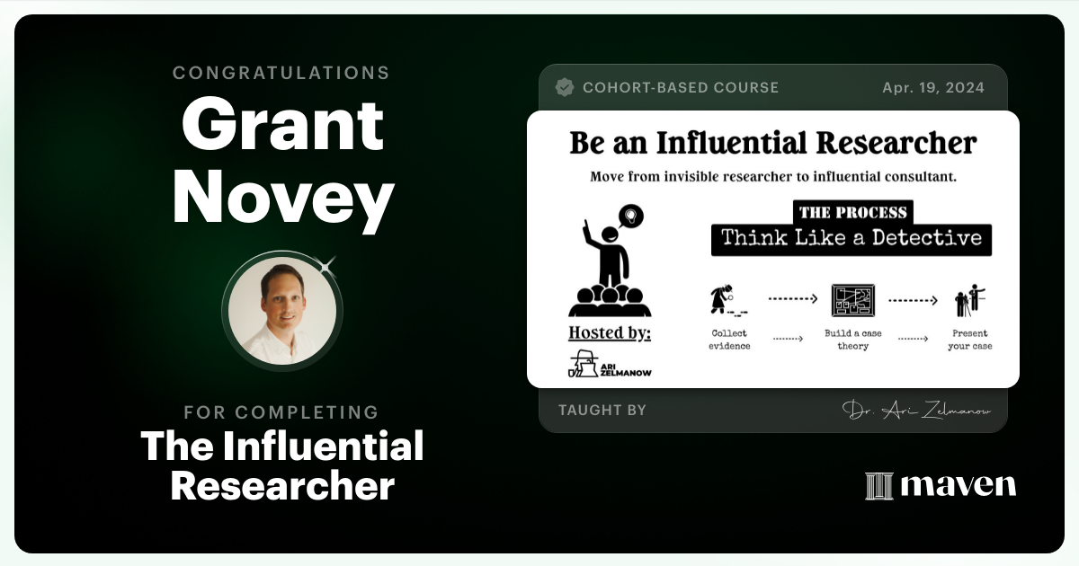 Certificate of Completion for Influential Research: How to Influence Product Decisions with Research