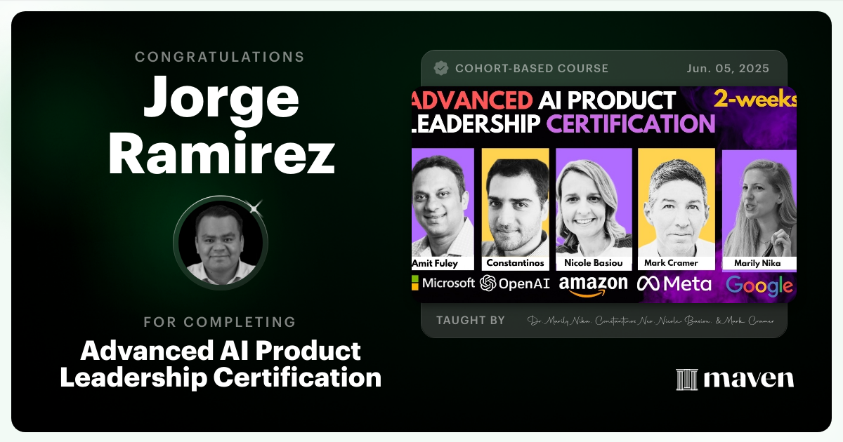 Certificate of Completion for Advanced AI Product Leadership Certification
