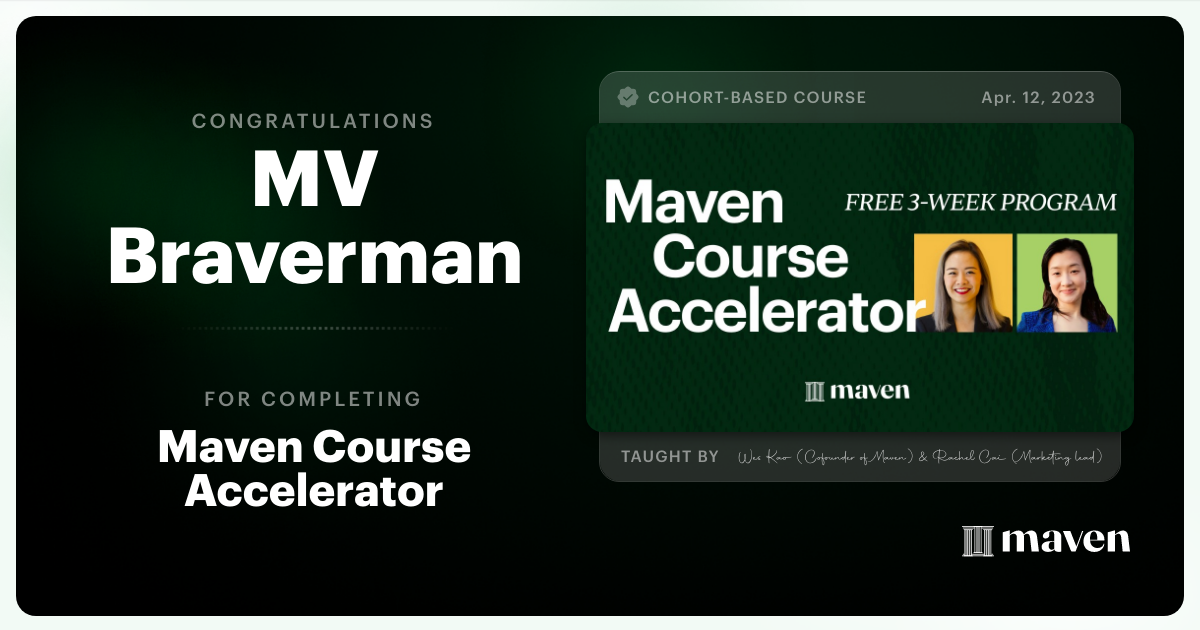 Certificate of Completion for Maven Course Accelerator