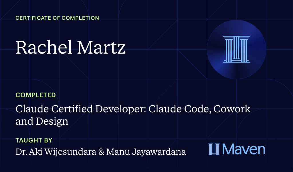 Certificate for Claude Certified Developer: Claude Code, Cowork and Design