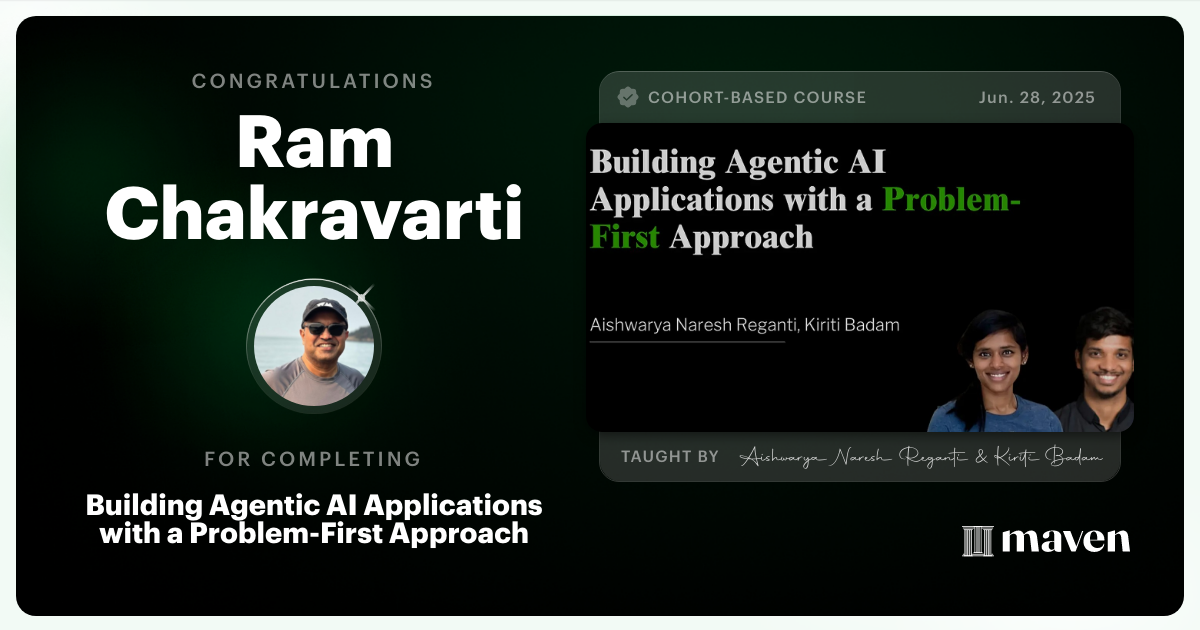 Certificate of Completion for Building Agentic AI Applications with a Problem-First Approach
