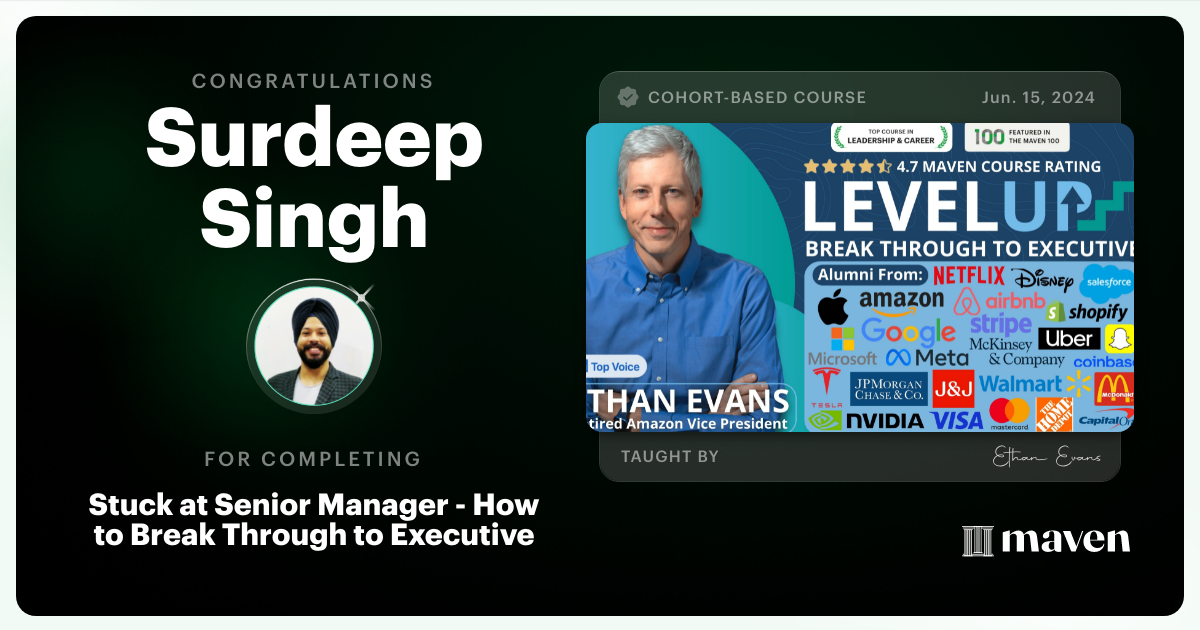 Certificate of Completion for Beyond Senior Manager - Break Through to Strategic Executive