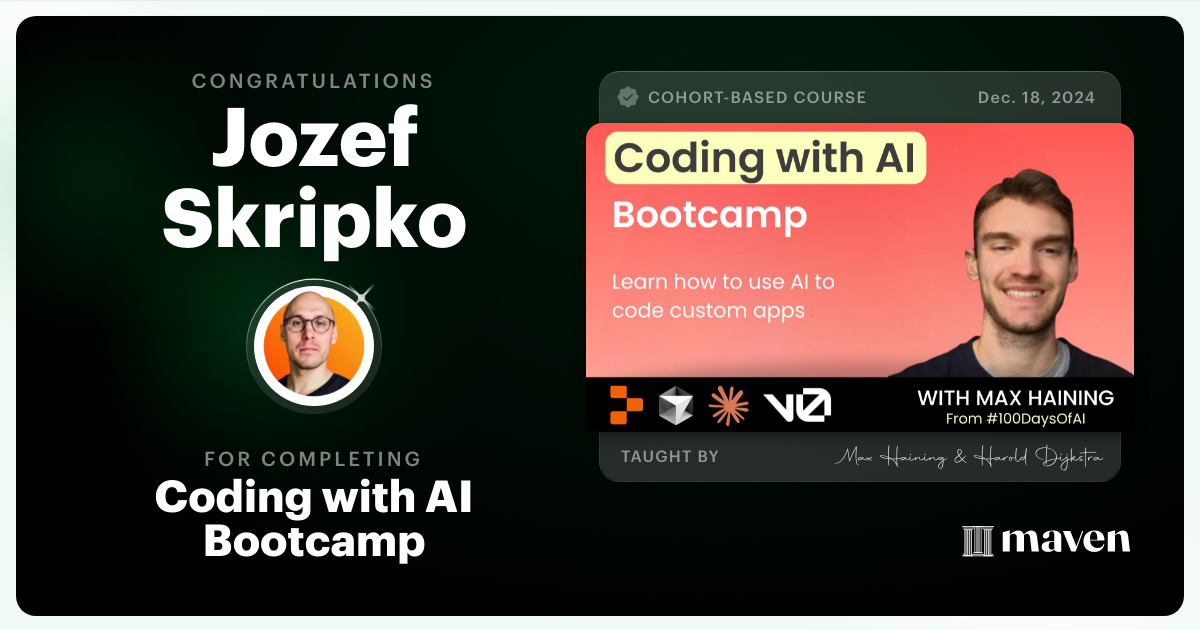 Certificate of Completion for Vibe Coding Bootcamp