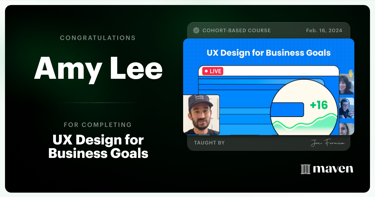 Certificate of Completion for UX Design for Business Goals