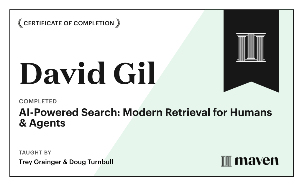 Certificate for AI-Powered Search: Modern Retrieval for Humans & Agents