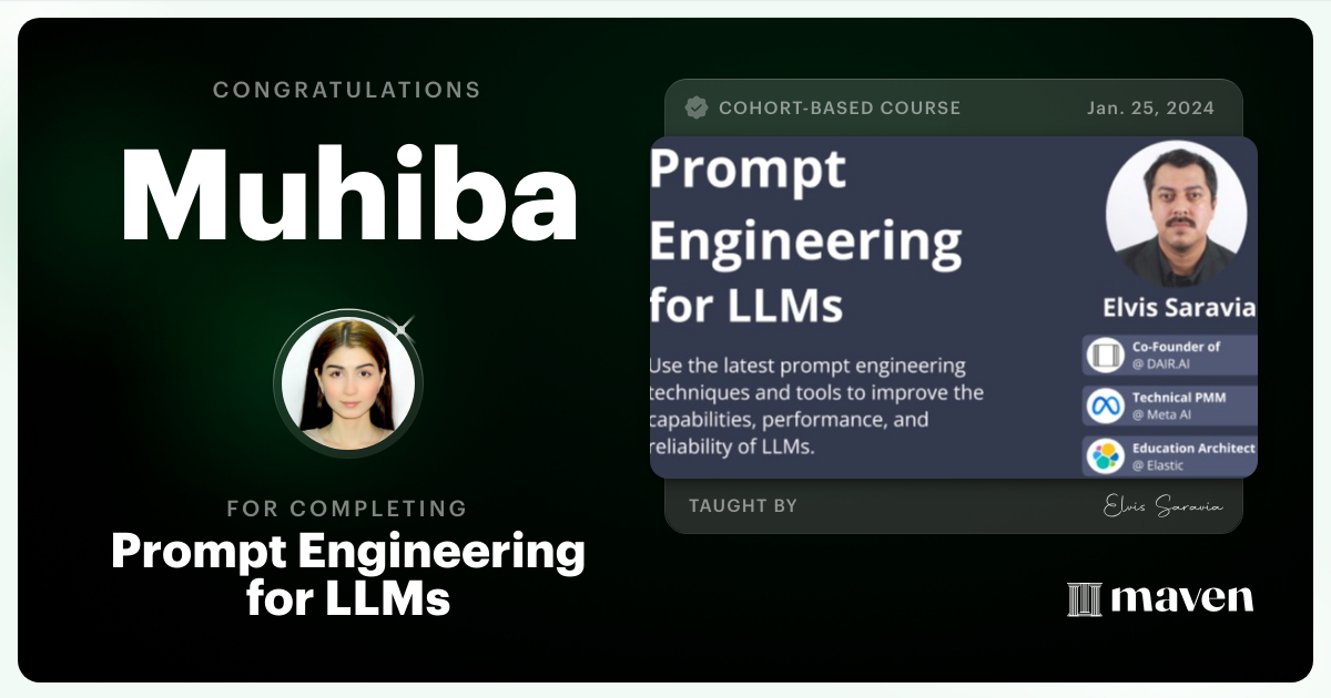 Certificate of Completion for Advanced Prompt Engineering for LLMs