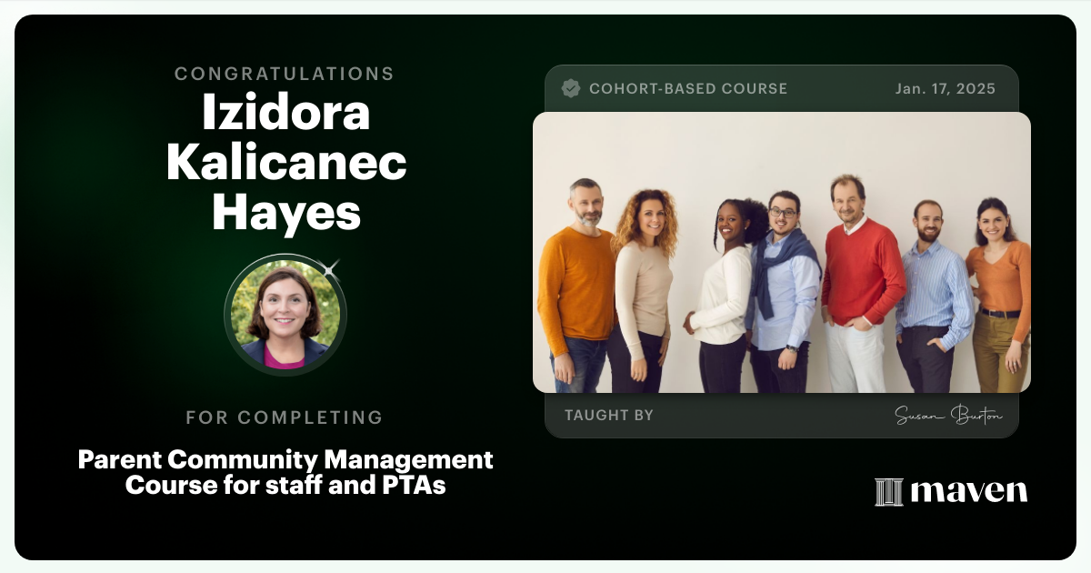 Certificate of Completion for Parent Community Management Course for Staff