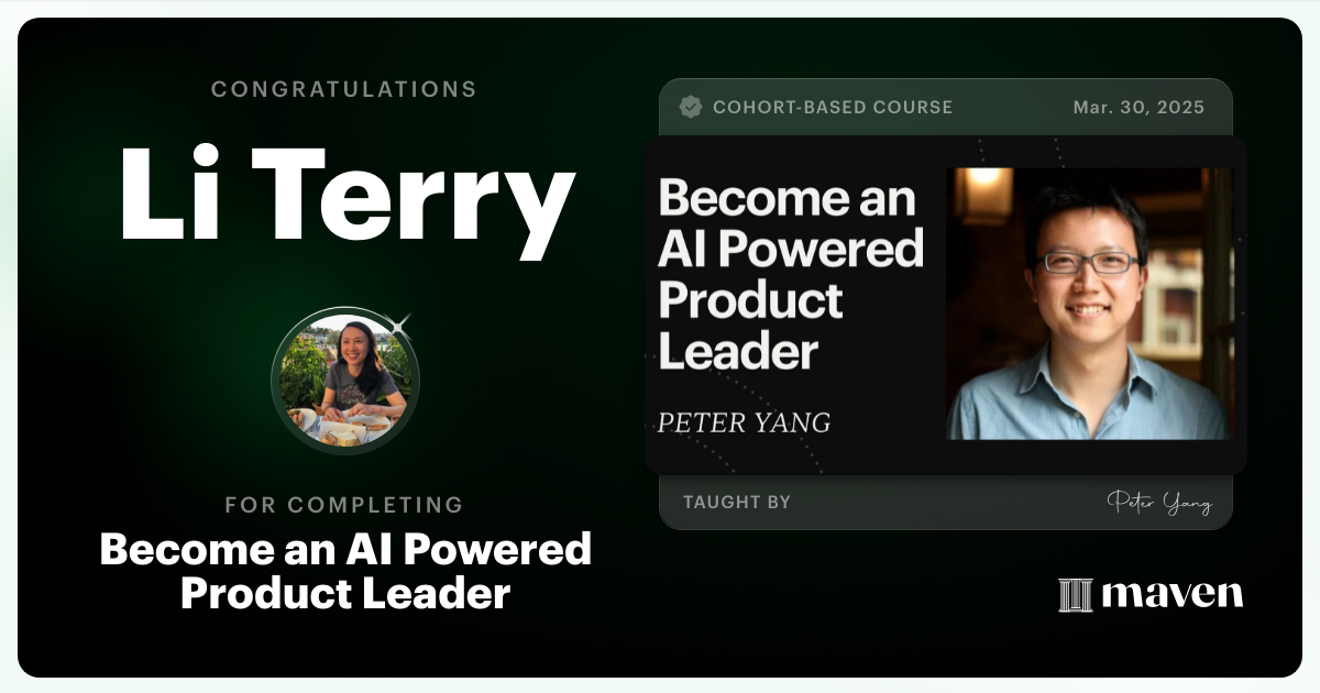 Certificate of Completion for Become an AI Powered Product Leader