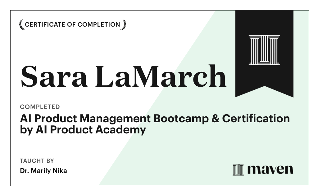 Certificate for AI Product Management Bootcamp & Certification by AI Product Academy