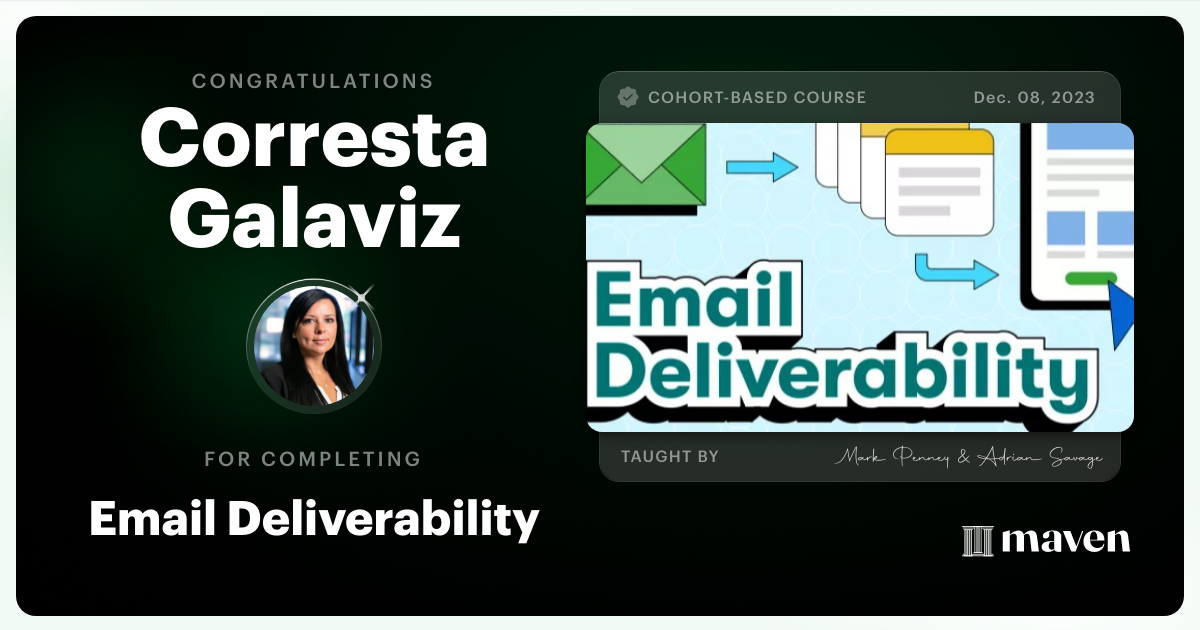 Certificate of Completion for Email Deliverability