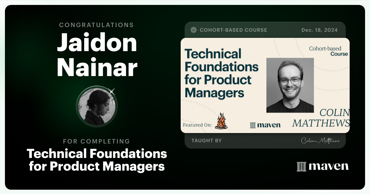 Certificate of Completion for Technical Foundations for Product Managers