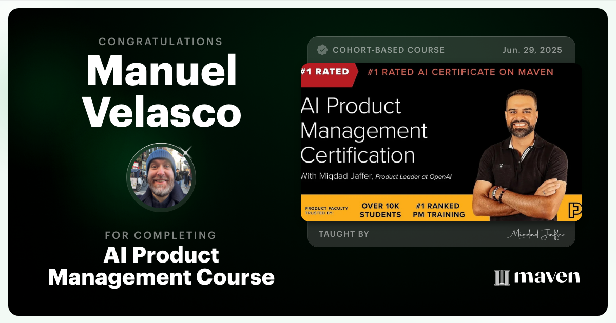 Certificate of Completion for AI Product Management Course