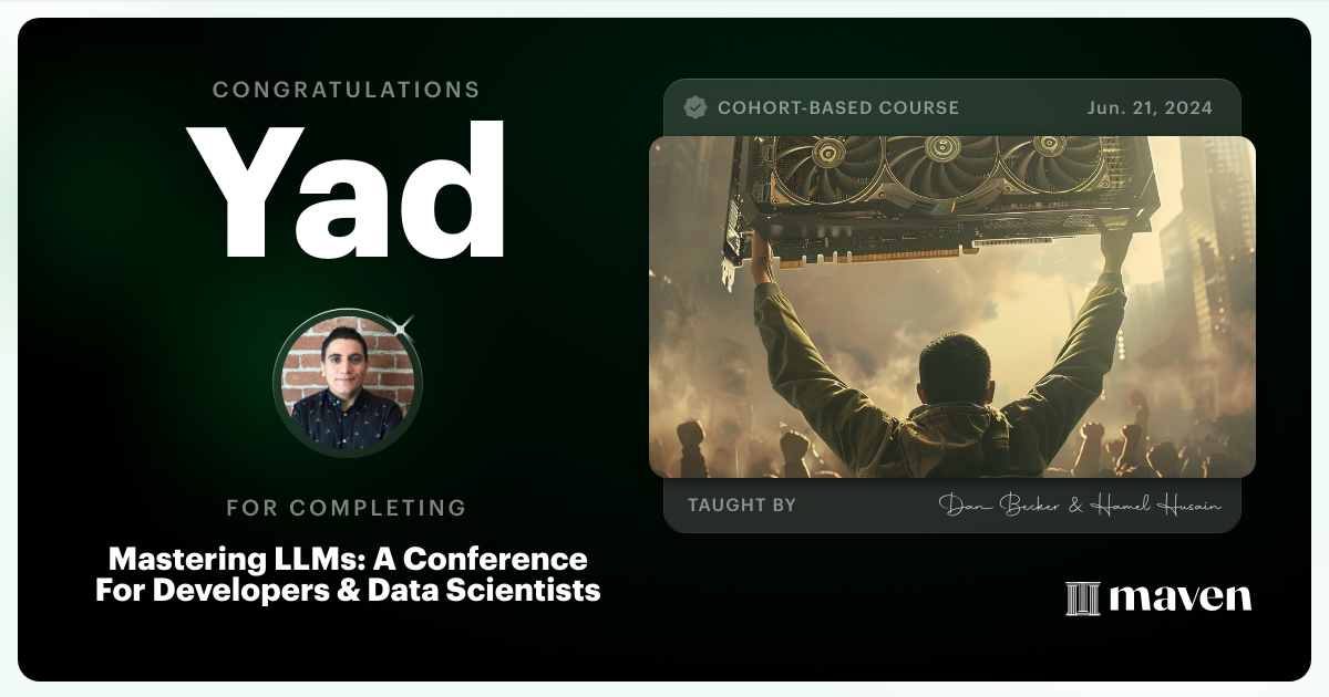 Certificate of Completion for Mastering LLMs For Developers & Data Scientists