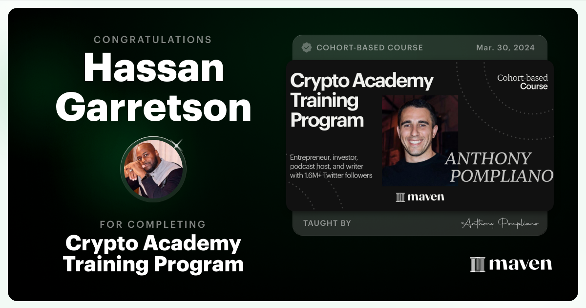 Certificate of Completion for Crypto Academy Training Program
