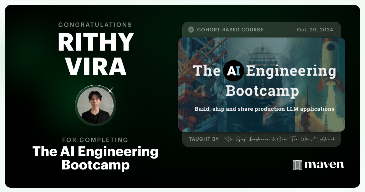 Certificate of Completion for The AI Engineering Bootcamp