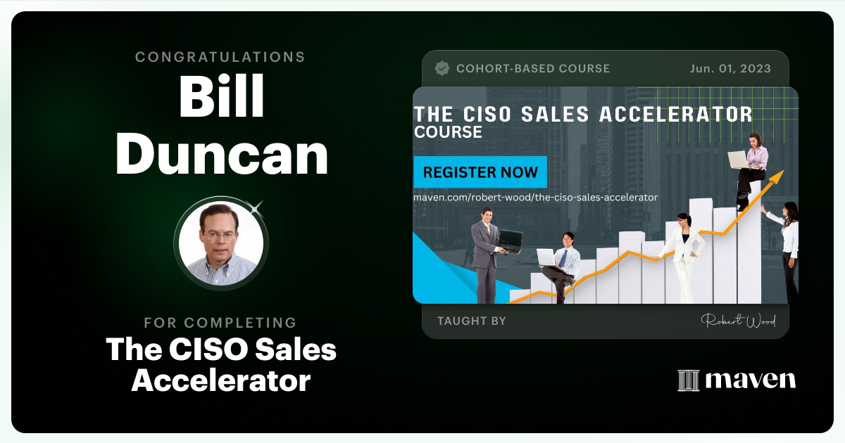 Certificate of Completion for The CISO Sales Accelerator
