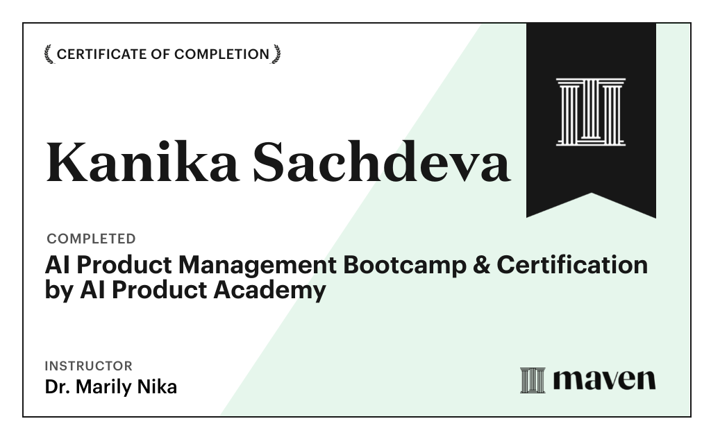 Certificate for AI Product Management Bootcamp & Certification by AI Product Academy