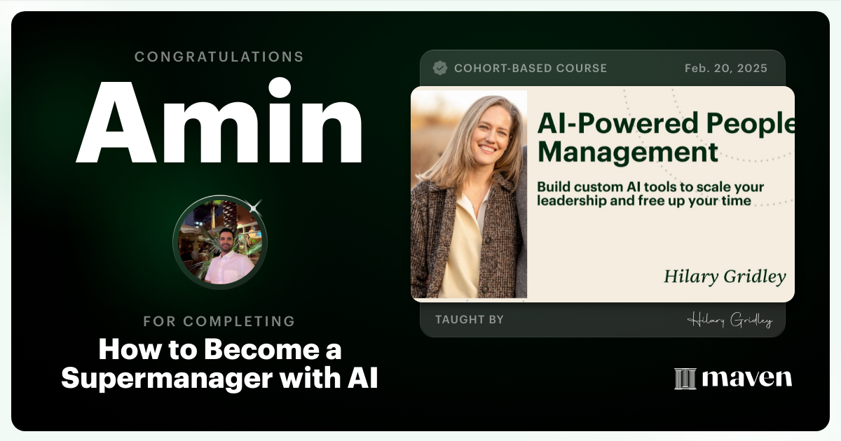 Certificate of Completion for How to Become a Supermanager with AI