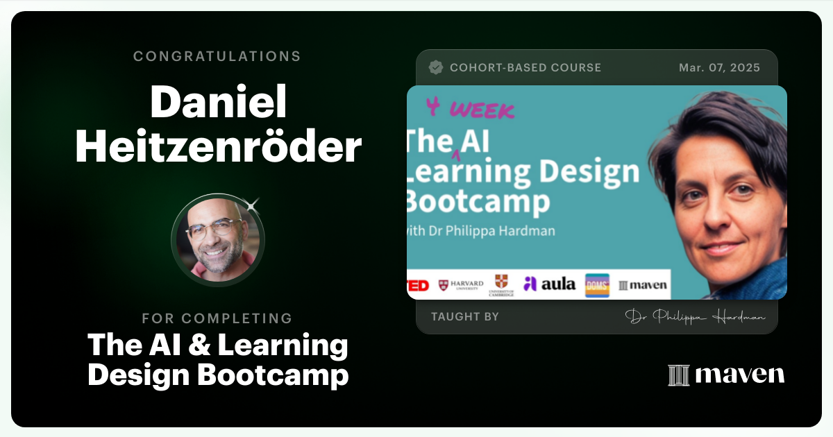 Certificate of Completion for The AI Bootcamp for L&D