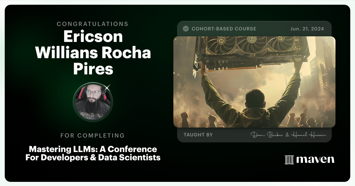 Certificate of Completion for Mastering LLMs For Developers & Data Scientists