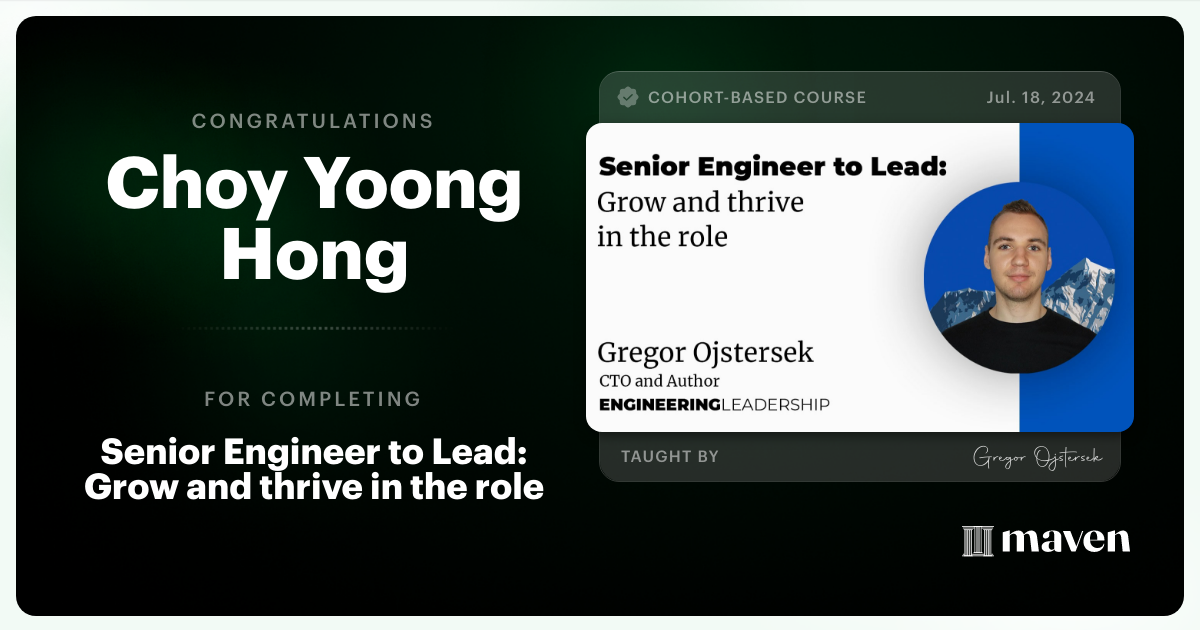Certificate of Completion for Senior Engineer to Lead: Grow and thrive in the role