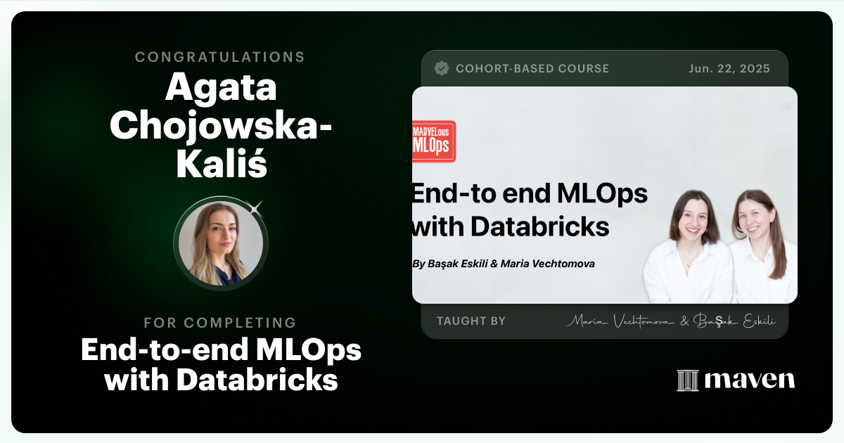 Certificate of Completion for End-to-end MLOps with Databricks