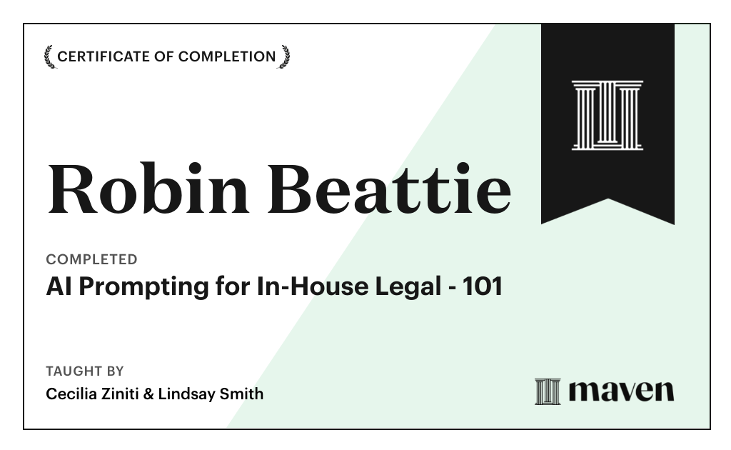 Certificate for AI Prompting for In-House Legal - 101
