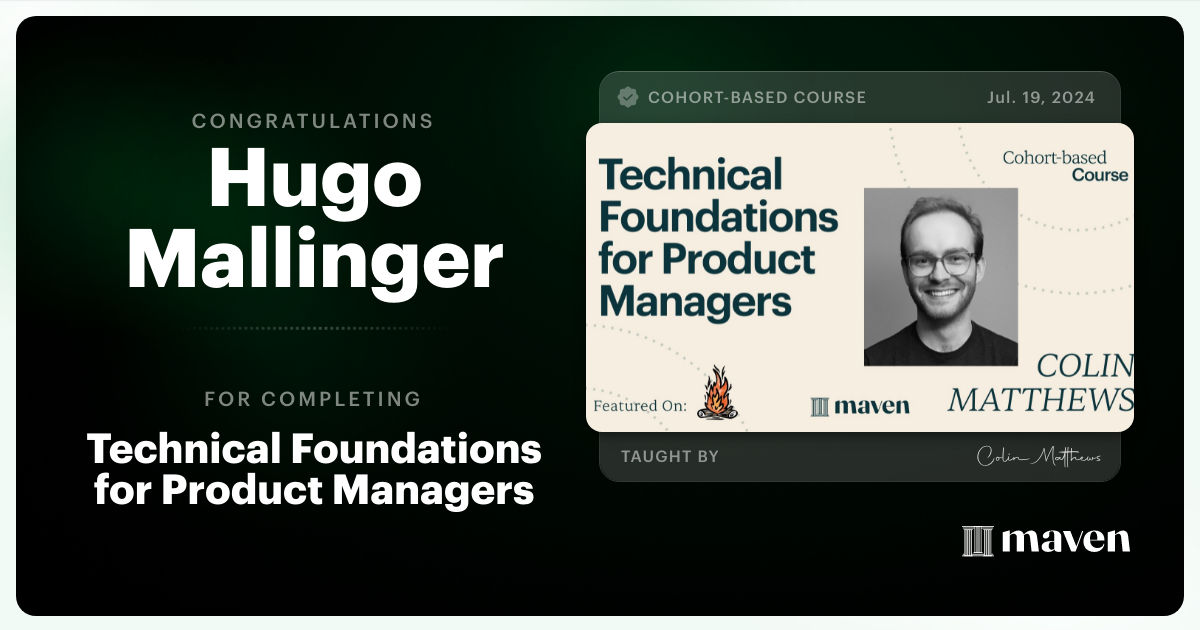 Certificate of Completion for Technical Foundations for Product Managers