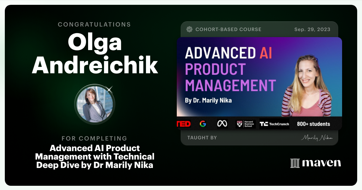 Certificate of Completion for Advanced AI Product Leadership Certification